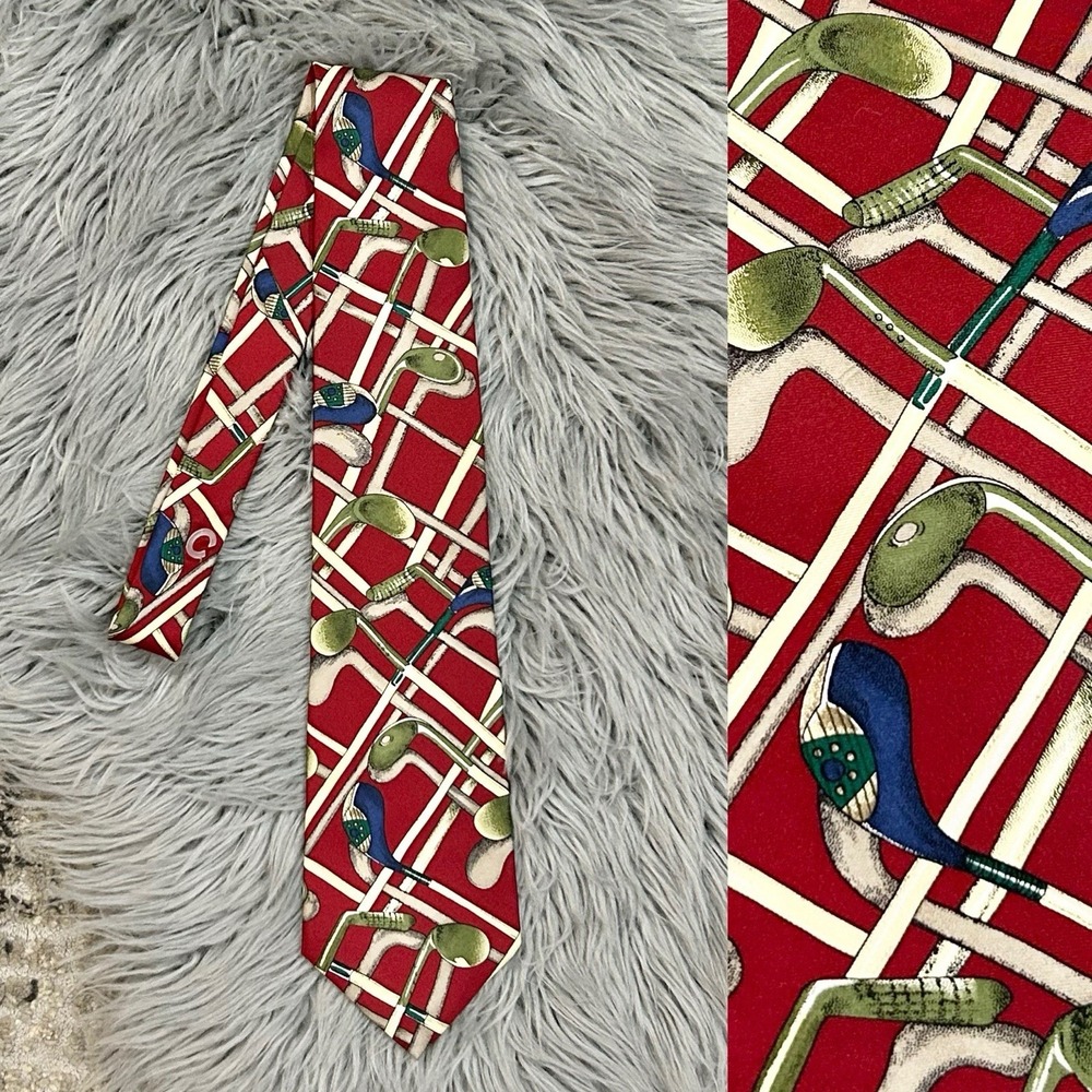 Vintage Stanford Men's Golf Club Themed Ex-Long 100% Silk Necktie Made‎ In USA